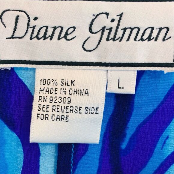 Vintage Diane Gilman Silk Tank Top Large - Blue Animal Zebra Stripes Art To Wear - Picture 3 of 4